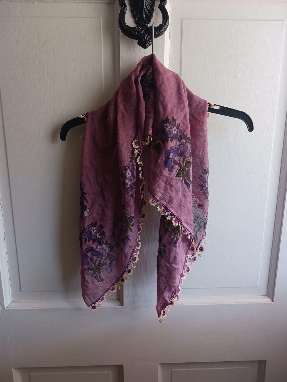 Turkish Oya Style Scarf Vintage Hijab Headscarf Bandana Purple Floral Design